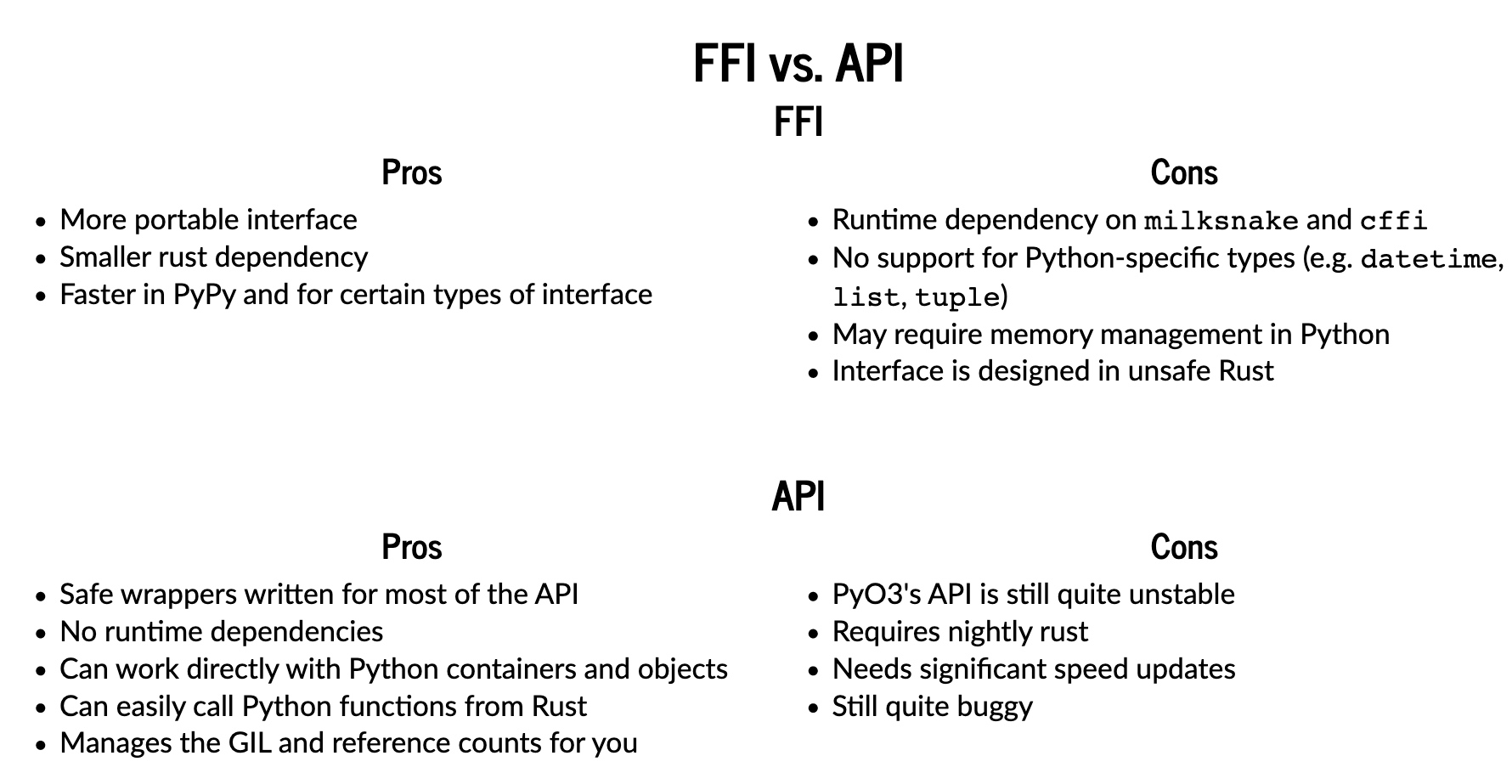 FFI v.s. API